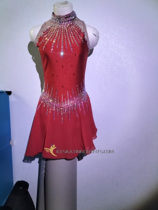 adult competition ice skating wear dark red custom dresses for figure skating sleeveless A36