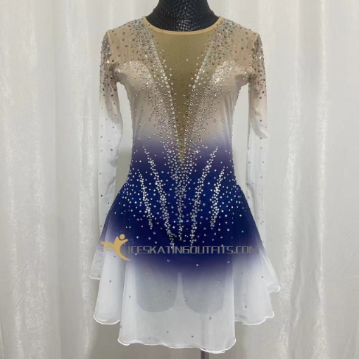 beaded ice dresses long sleeves fast ship white blue figure dress A81