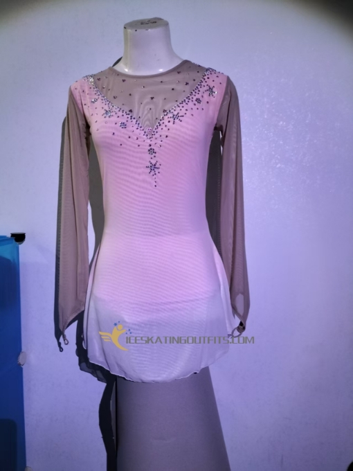 beaded ice skating wear girls custom long sleeves express delivery pink dress for ice skating A53