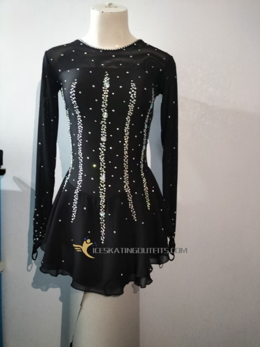 black fast ship ice skating dress for girls custom figure skating wear competition long sleeves A64