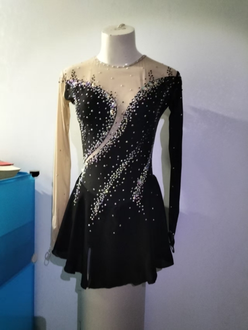 black figure skating dresses for girls beaded A25