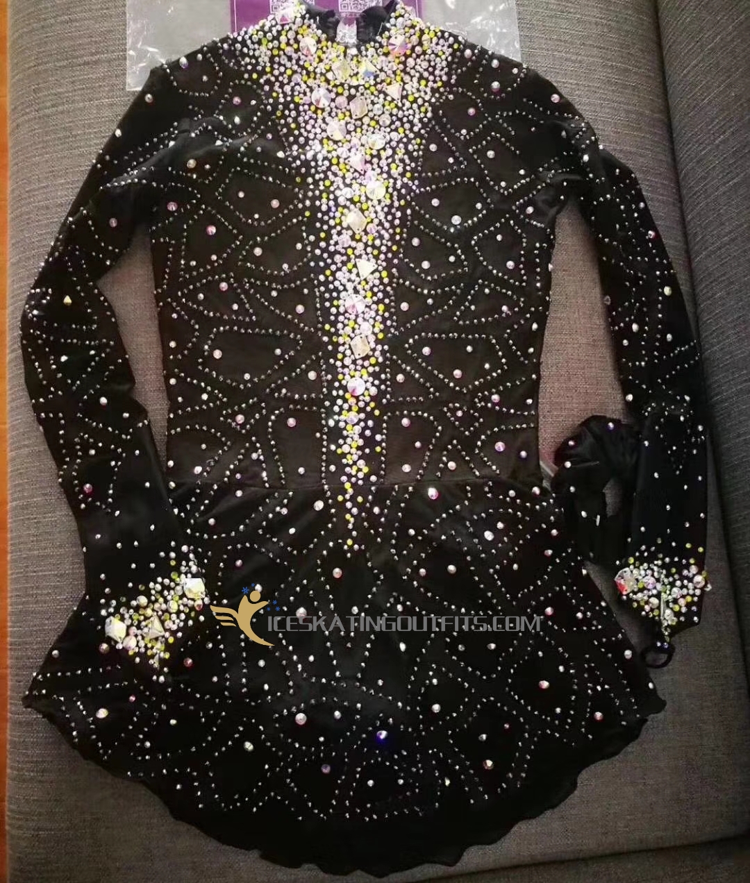 black lace figure skating dress for kids B139