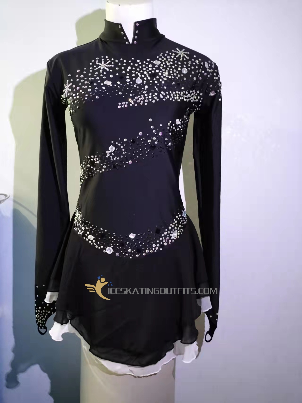 black long sleeve figure skating dress for kids B149