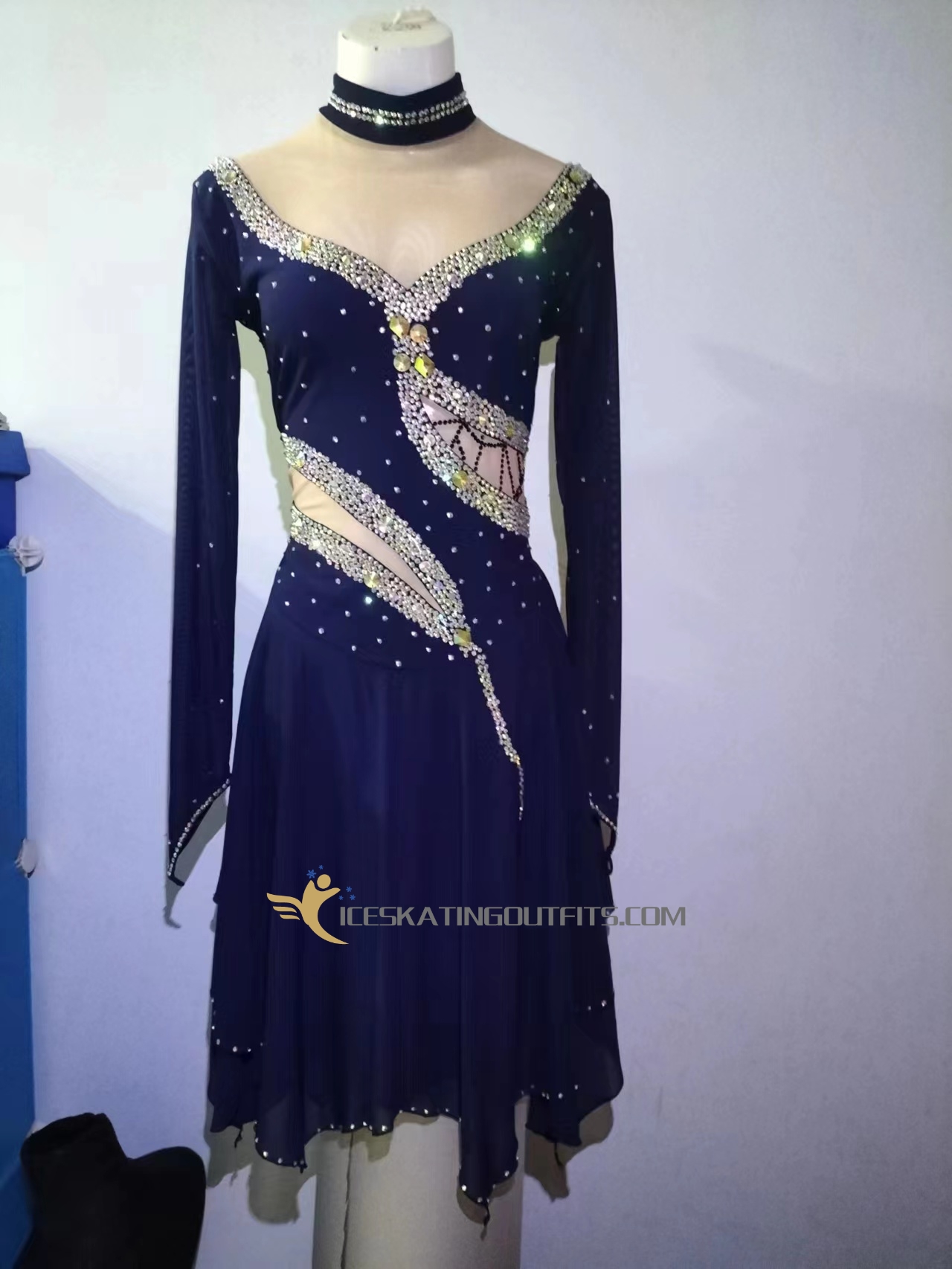 blue figure skating competition dress B356