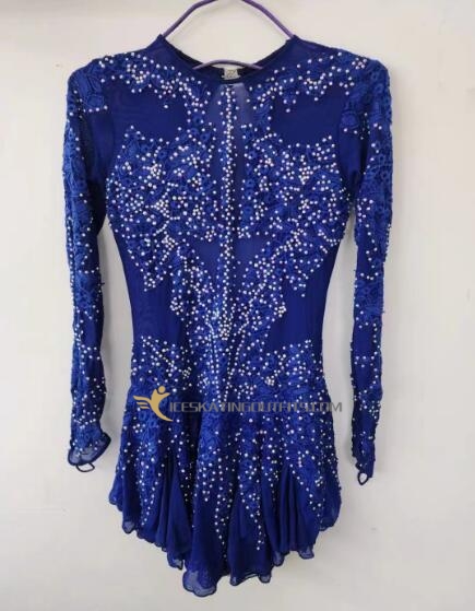 blue figure skating competition dress for kids B378