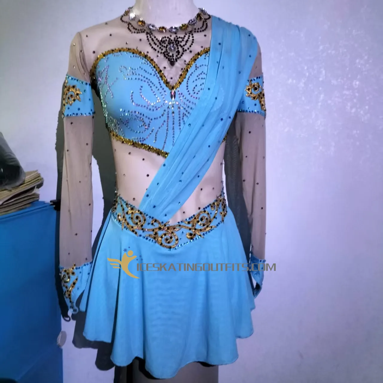 blue persian ice skating dresses for girls B703 — custom made ice skating dress
