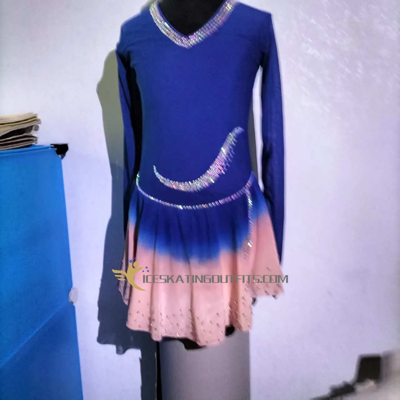blue pink sunset ombre ice skating dress for women B705 — custom made ice skating dress