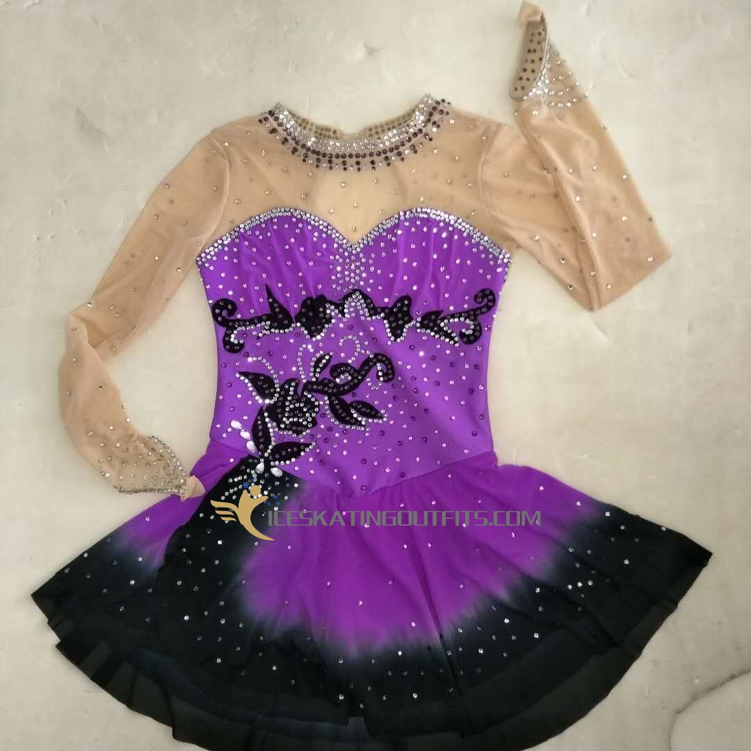 children dark purple figure skating dresses B100