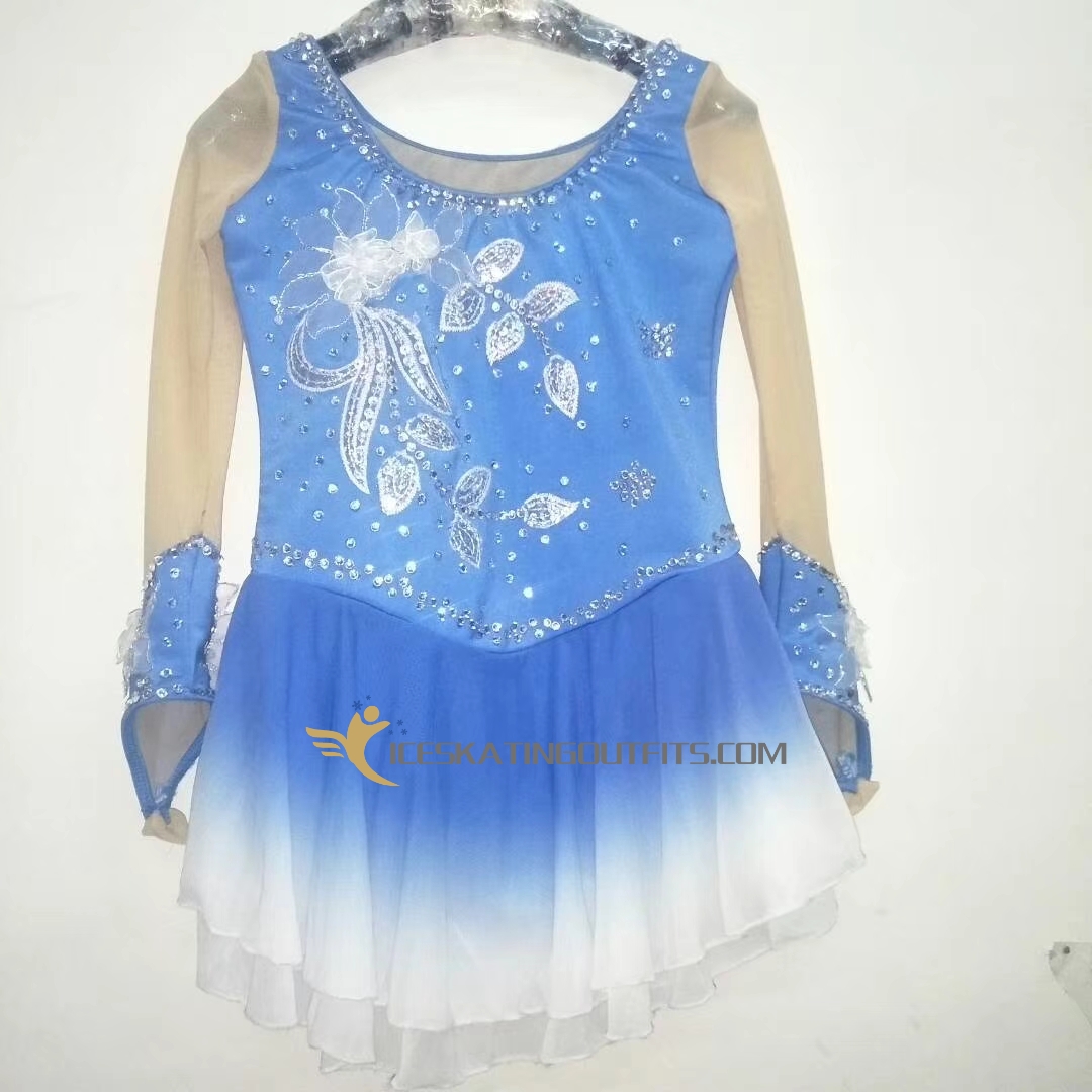 children dark sky blue figure skating dresses B116