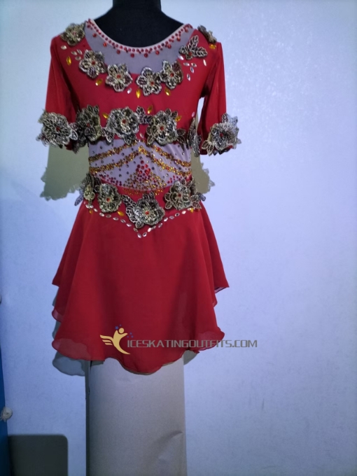 children flowers dress for figure short sleeves beaded red dresses for figure A60