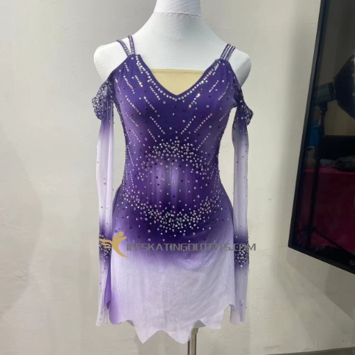competition ladies purple white long sleeves dress for figure for girls A102