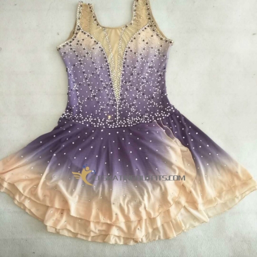 purple and cream ice skating clothes for women perfermance beaded A12