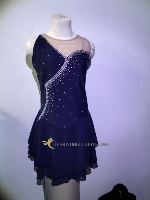 custom competition dark blue sleeveless fast ship dresses for ice skating for competition A48