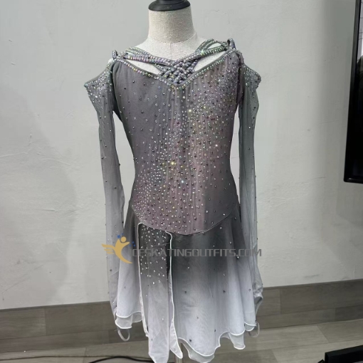 custom express delivery grey long sleeves beaded dresses for ice for competition A100