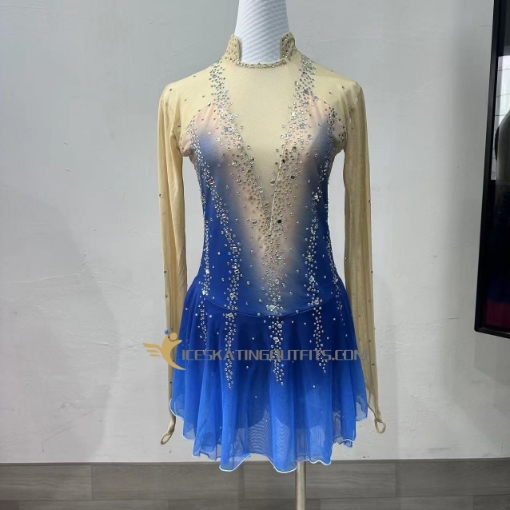 custom pink accents long sleeves adult blue clothing for ice skating figure skating clothing A98