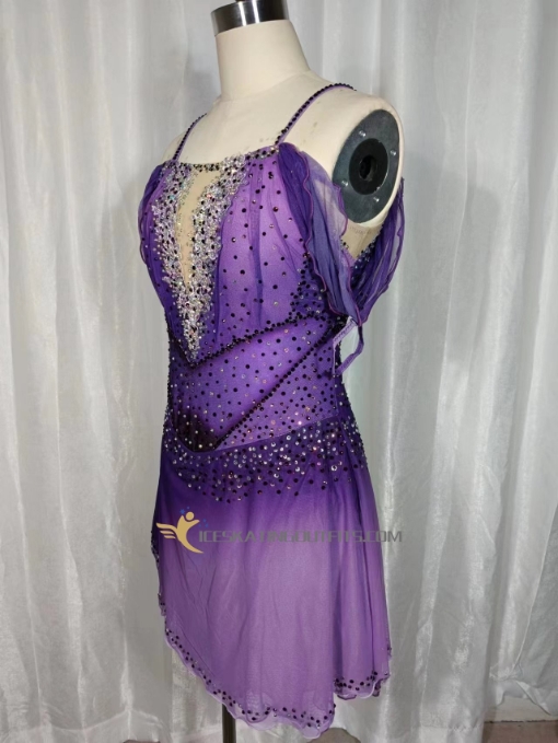 custom purple figure skating dress for women no sleeves beaded A09