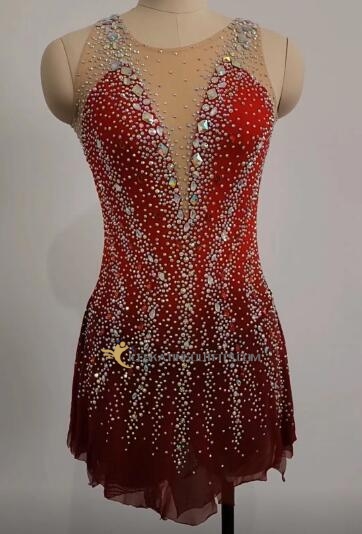 custom red figure skating dress women amount beaded A20