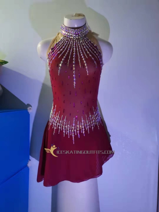 custom red ice skating clothes girls beaded A18