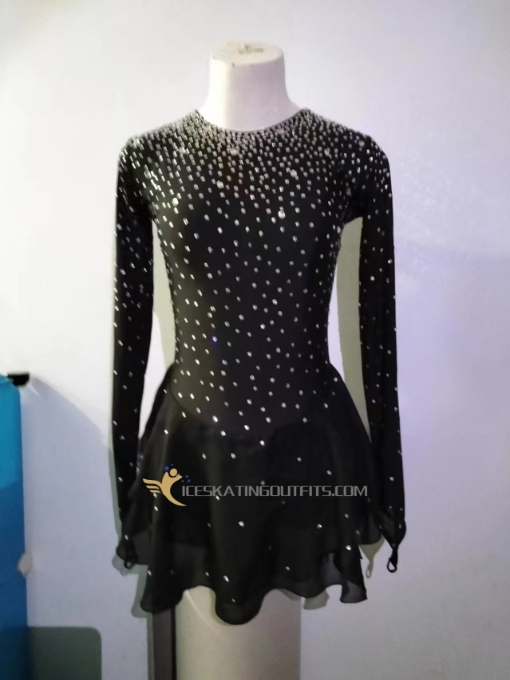 dress for ice skating black long sleeves express delivery ice dresses for competition A84