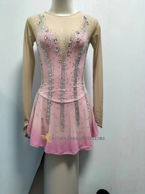 dresses for ice figure skating outfits long sleeves custom pink A77
