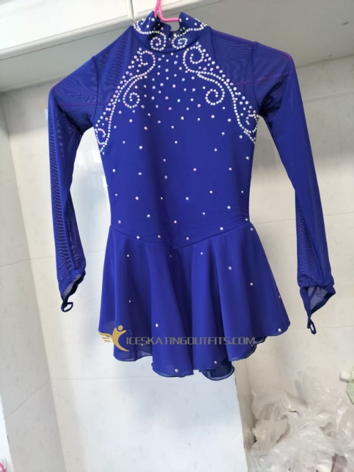 express delivery beaded figure skating clothes figure skating wear blue long sleeves A42