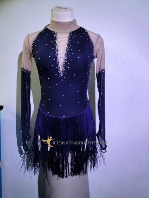 express delivery long sleeves tassel blue figure skating dress for competition A57