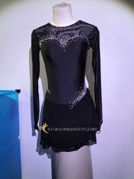 figure dress black children long sleeves dresses for ice skating A56
