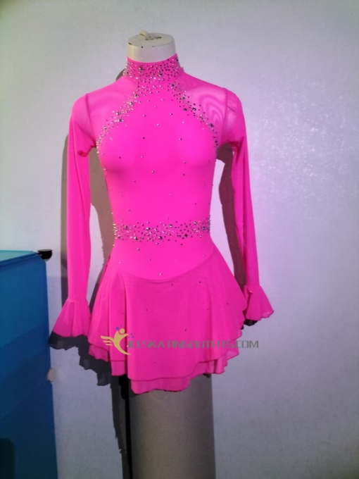 figure skating clothes for girls long sleeves pink kids competition beaded ice skating clothes A47
