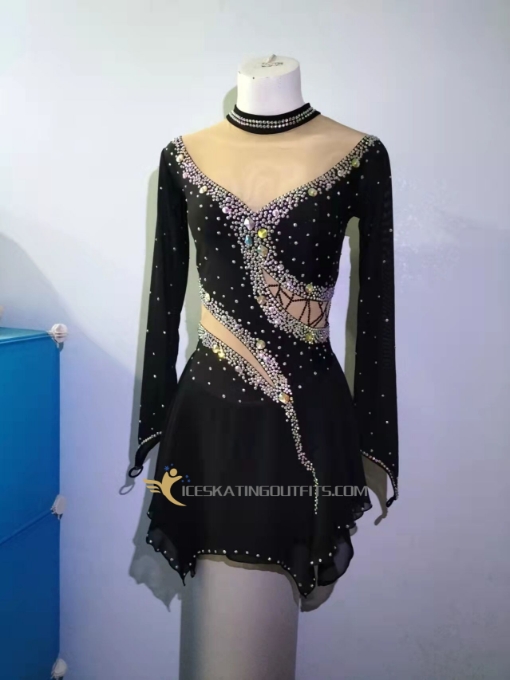 figure skating competition dresses for women black custom A01