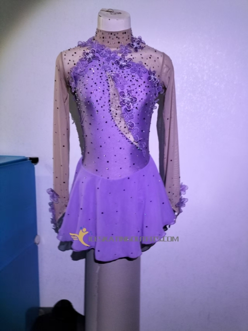 flowers purple beaded ice skating clothing ice skating wear long sleeves A40