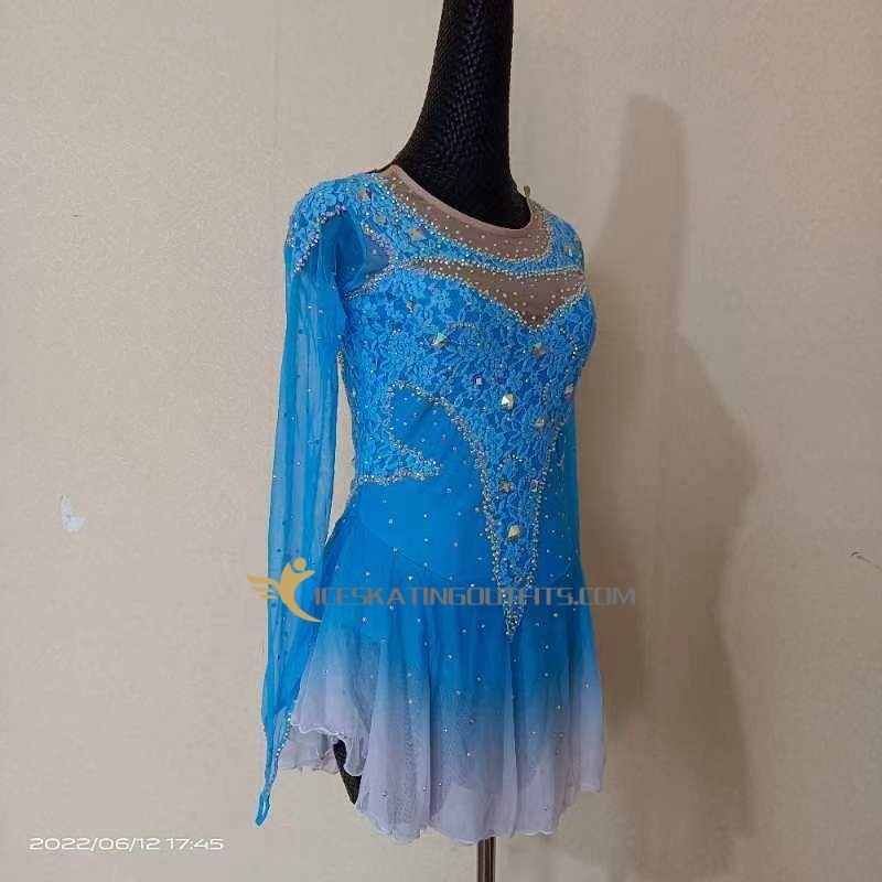 girls blue and gold figure skating dress B230