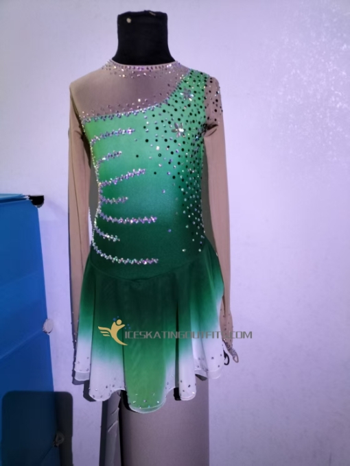 green long sleeves express delivery women figure skating clothes figure skating dresses A37