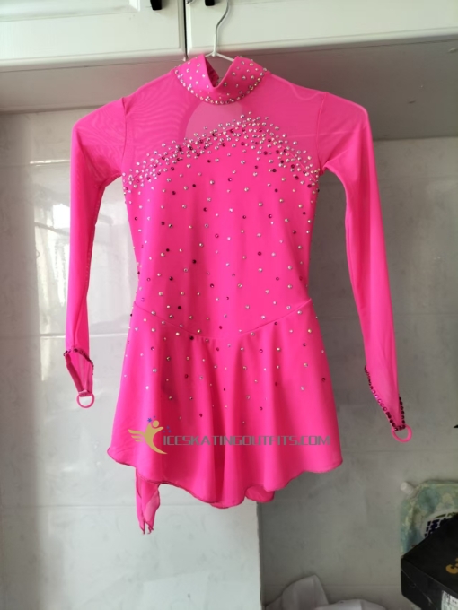 ice skating clothes for competition express delivery kids pink long sleeves figure dress A58