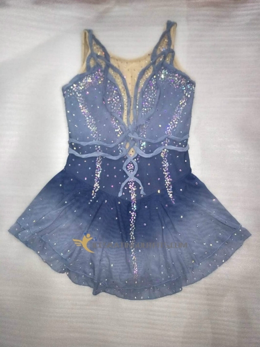 custom soft blue ice skating outfits for gilrs long sleeves beaded A10