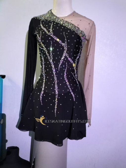 ice skating clothing dresses for figure for competition black long sleeves A96