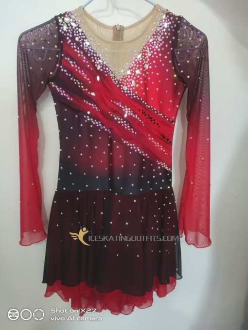 ice skating wear custom long sleeves girls colorful ice skating dress A99