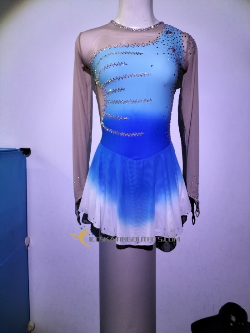 ice skating wear figure skating clothing long sleeves blue A51
