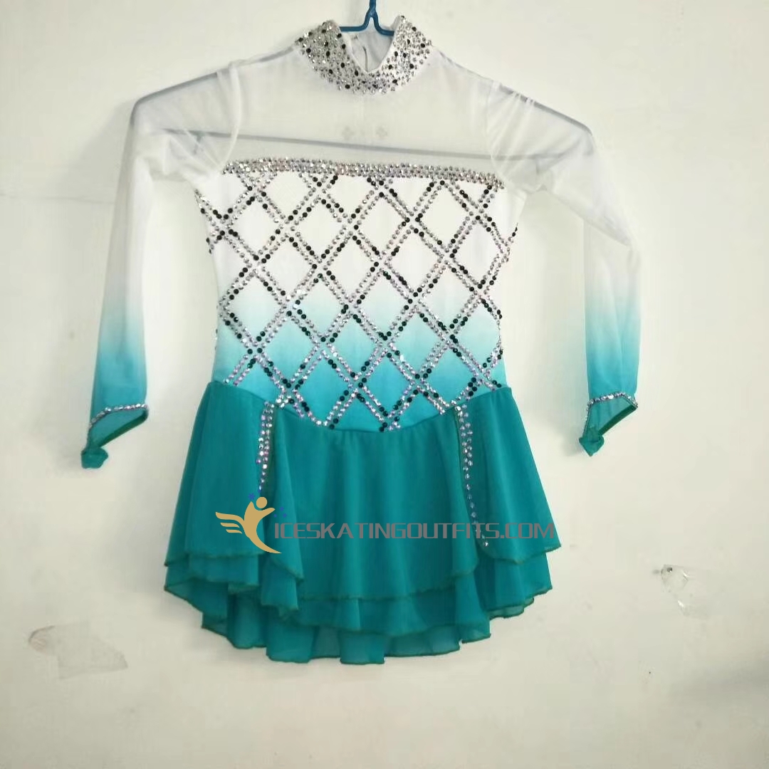 kids green ice skating dress B114