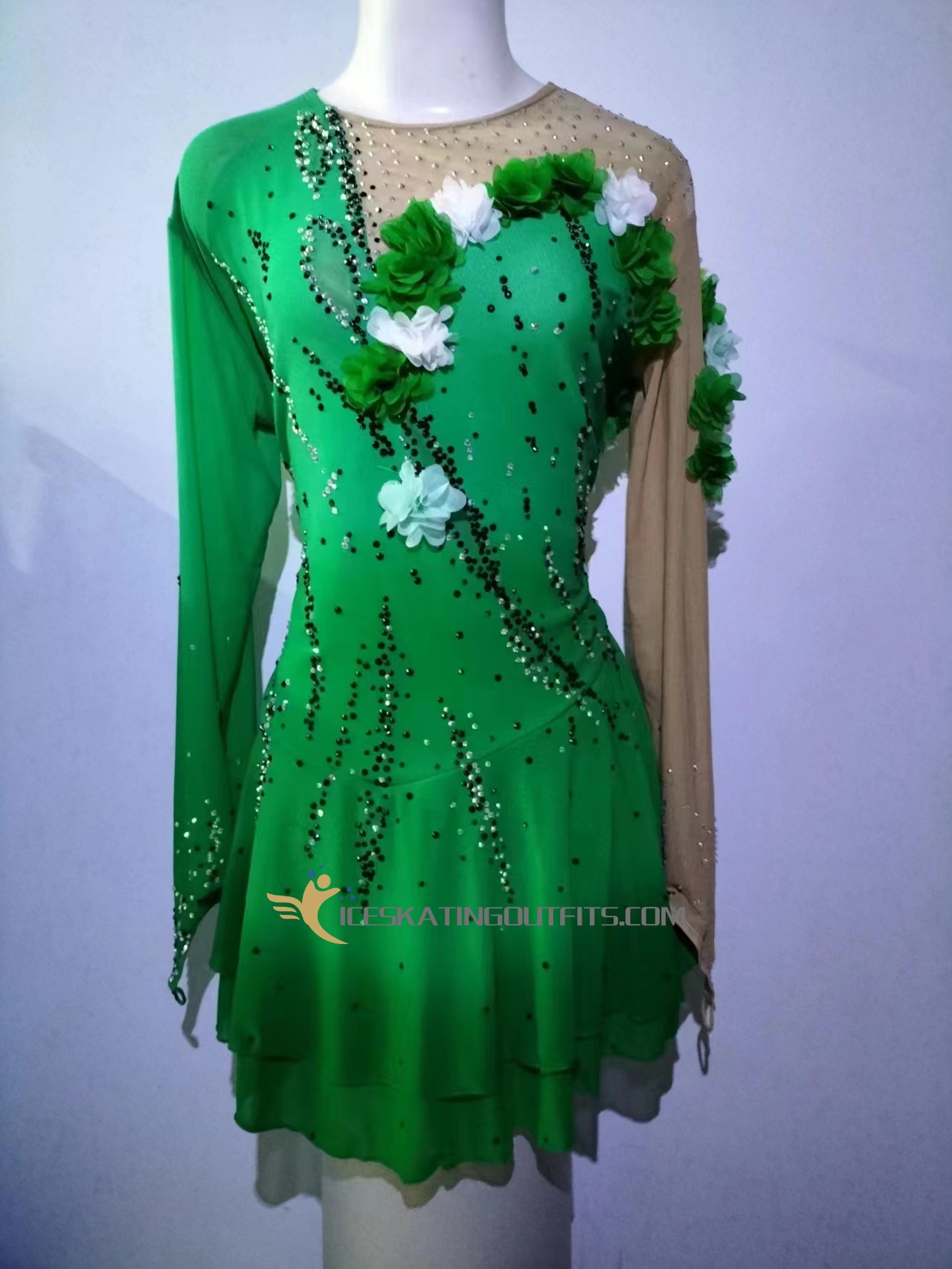 kids ice skating dress green B327