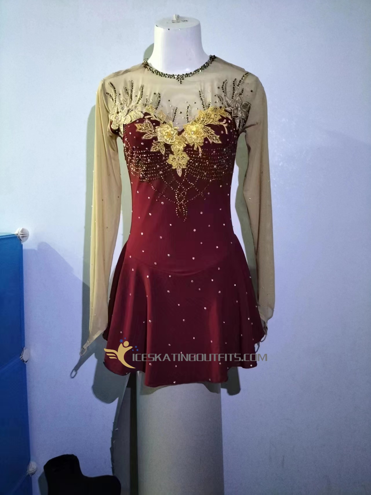 kids wine red figure skating dress B274