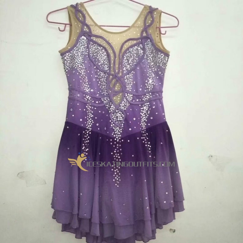 lavender ice skating dresses for women competition beaded A05