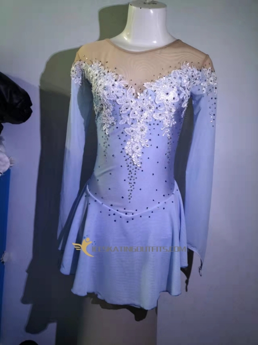 light purple ice skating dresses for competition flowers beaded A13