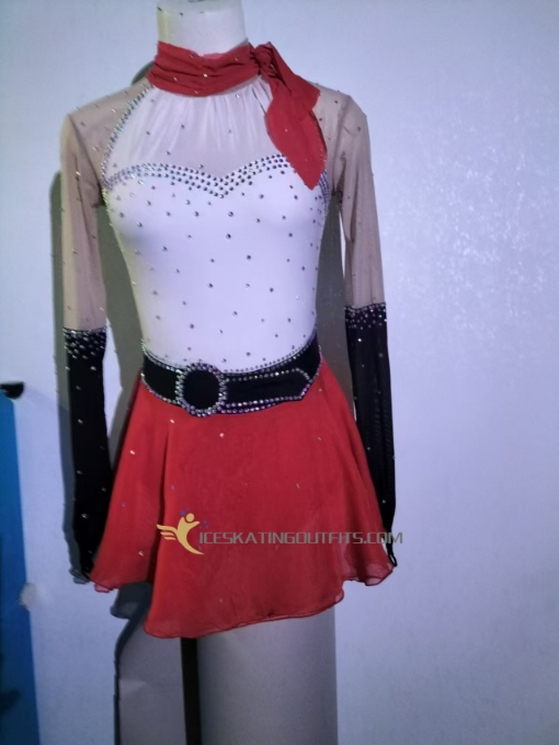long sleeves beaded white red ice skating clothing for competition children A88