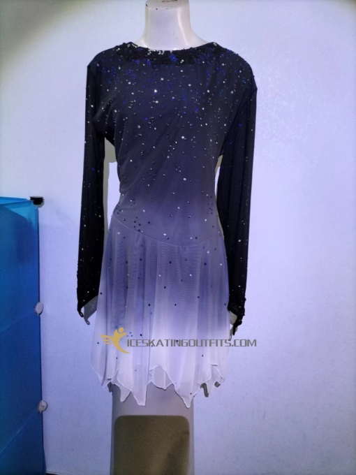 long sleeves blue white figure skating clothing figure skating dress ice dance A106