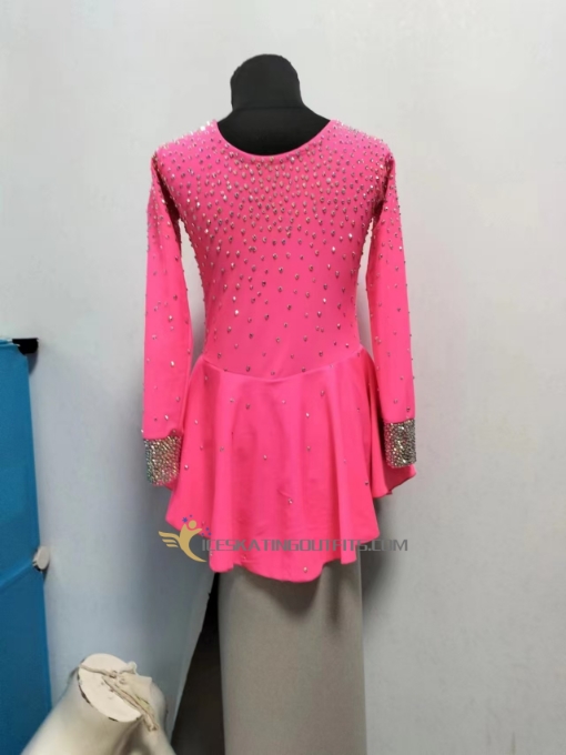 long sleeves custom pink red ice dress figure skating outfits A79