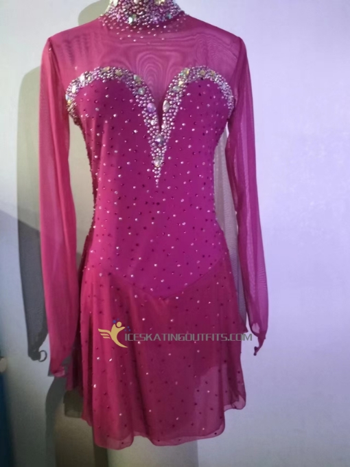 long sleeves express delivery figure dress custom girls figure skating outfits pink A90