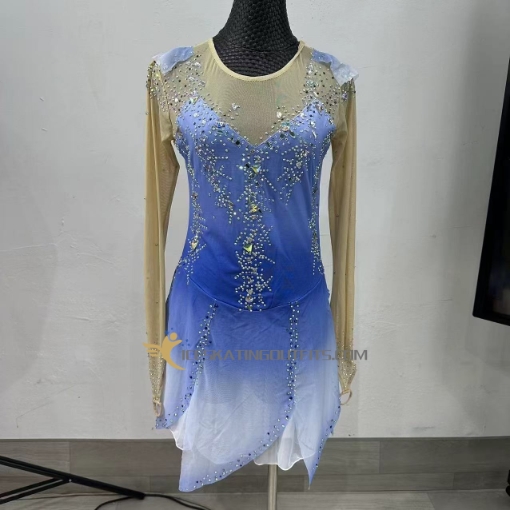 long sleeves figure dress express delivery ice skating wear blue A104