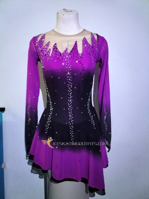 long sleeves ice skating dress custom fast ship purple black dresses for figure skating A61