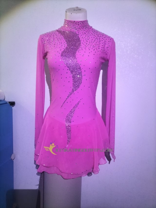 long sleeves ice skating dresses pink figure skating dresses competition A32