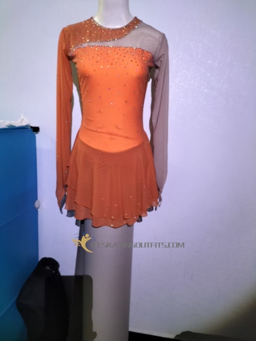 orange figure skating clothes other beaded long sleeves figure skating outfits A35